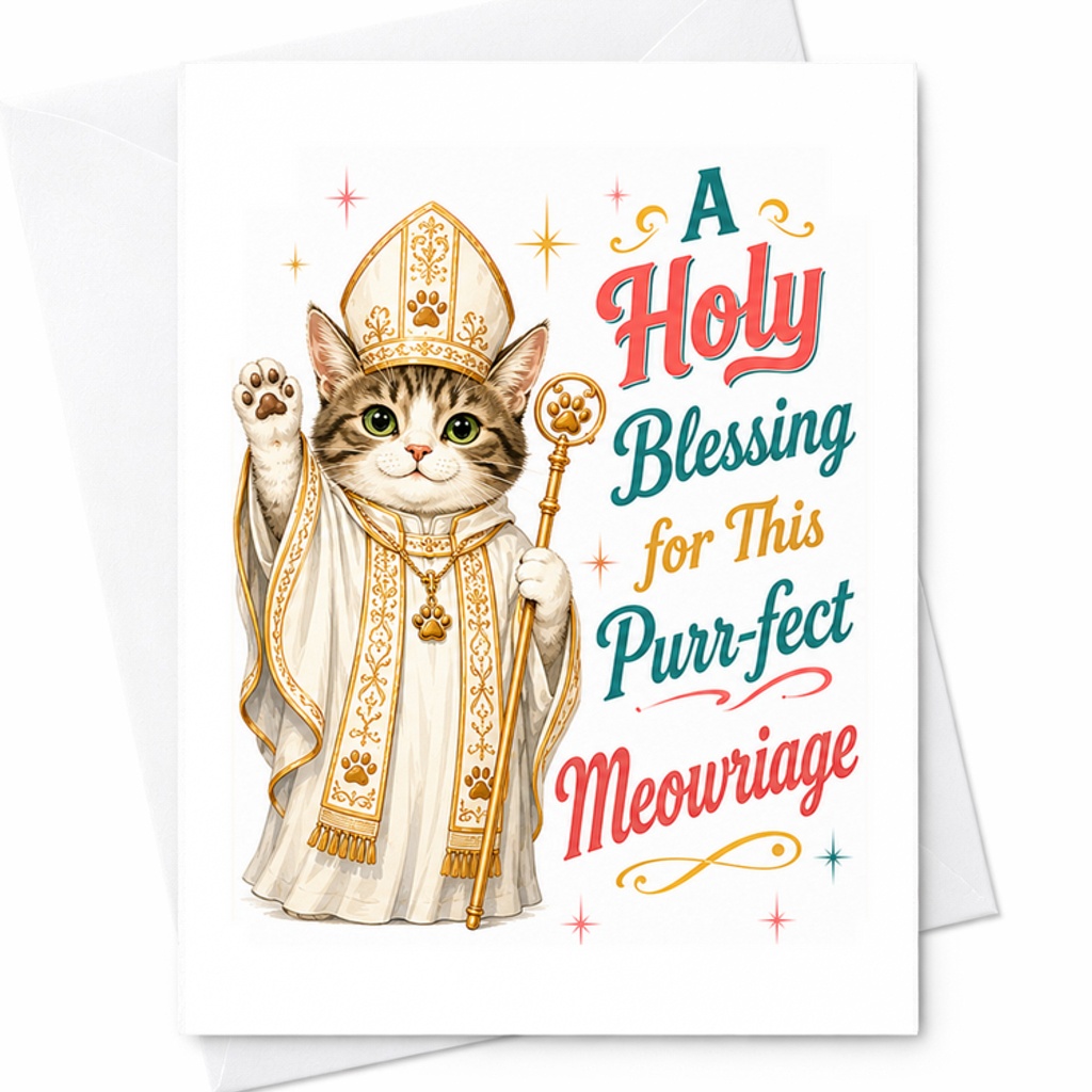 A Holy Blessing For This Purr-Fect Meowriage Wedding Card Cute Cat Theme Funny Marriage Congratulations Card For Couple C3029