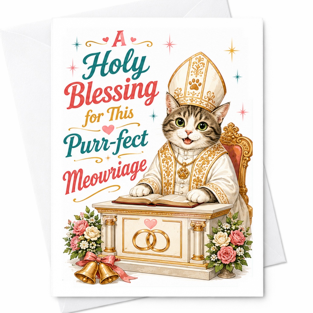 A Holy Blessing For This Purr-Fect Meowriage Wedding Card Cute Cat Theme Bride Groom Funny Marriage Congratulations C3030