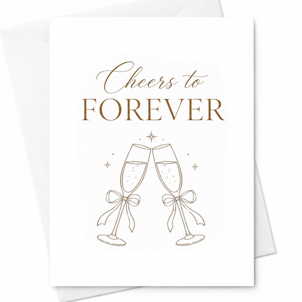 Cheers To Forever Wedding Card Romantic Engagement Anniversary Newlyweds Celebration Champagne Glasses Cute Couple Card C3032