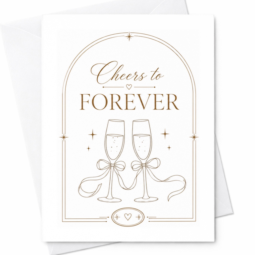 Cheers To Forever Wedding Card Romantic Engagement Celebration Newlyweds Anniversary Card Couple Toast Champagne Glasses C3033
