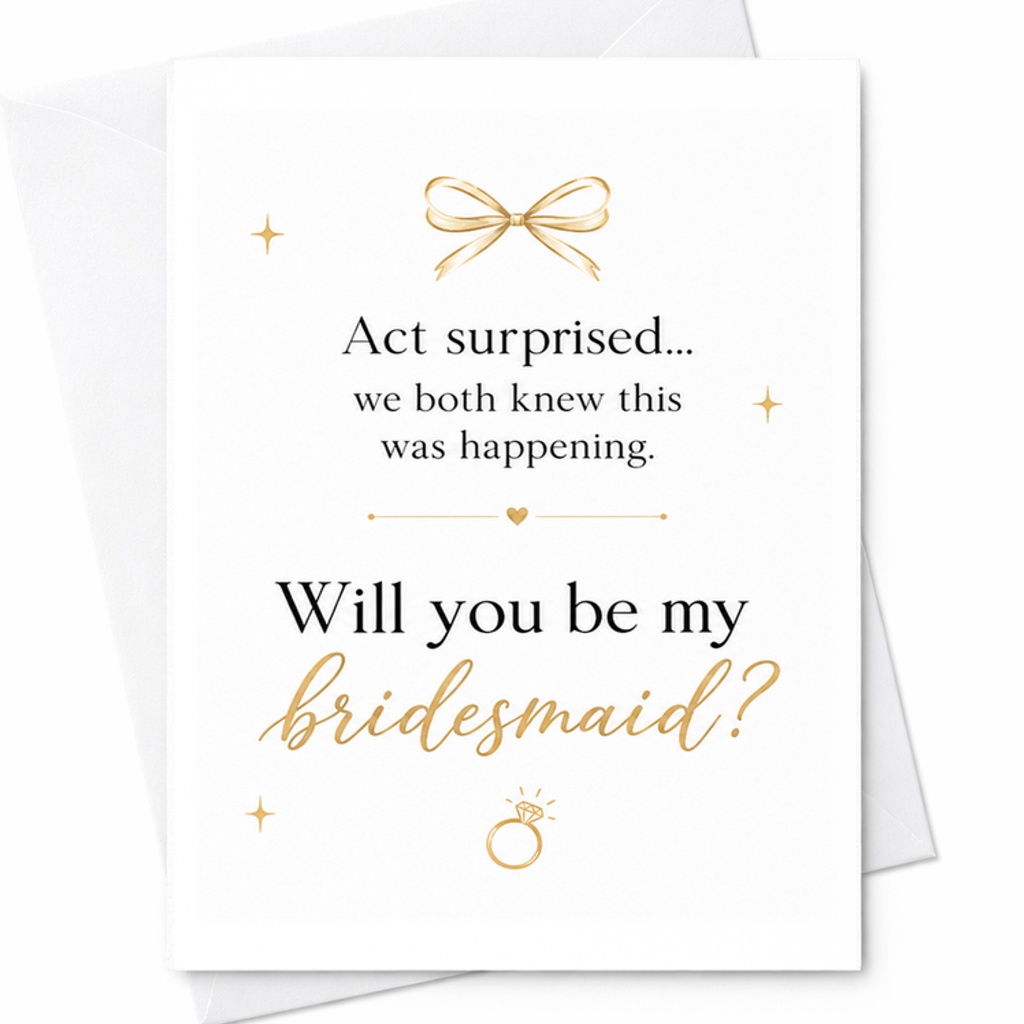 Act Surprised... We Both Knew This Was Happening. Will You Be My Bridesmaid? Proposal Wedding Card Bridesmaid Invitation C3019
