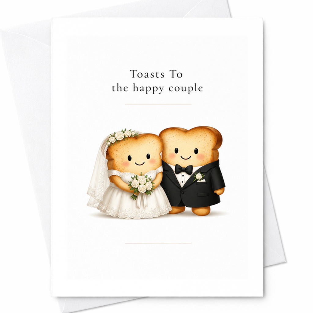 Toasts To The Happy Couple Wedding Card Cute Bride Groom Adorable Toast Engagement Newlyweds Congratulations Card C3023
