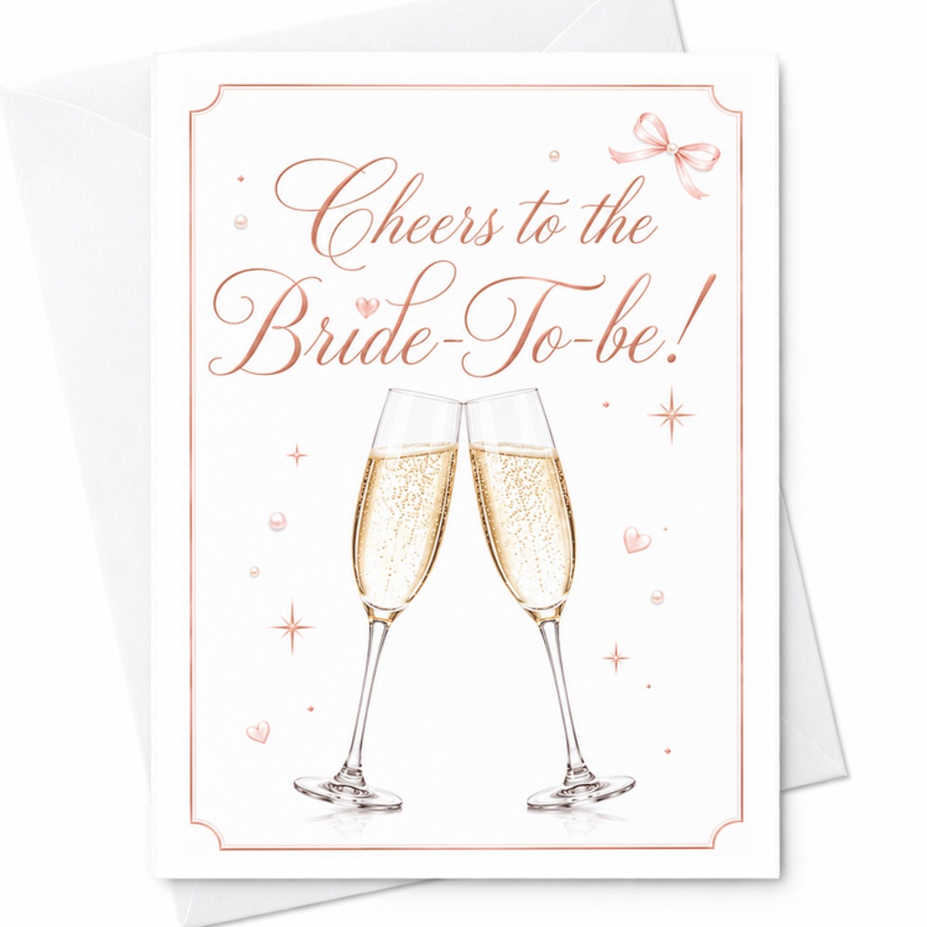 Cheers To The Bride-To-Be Wedding Card Elegant Floral Engagement Celebration Card For Bride Champagne Toast C3038