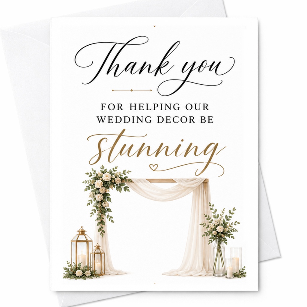 Thank You For Helping Our Wedding Decor Be Stunning Wedding Card Gratitude Note Elegant Floral Appreciation C3042