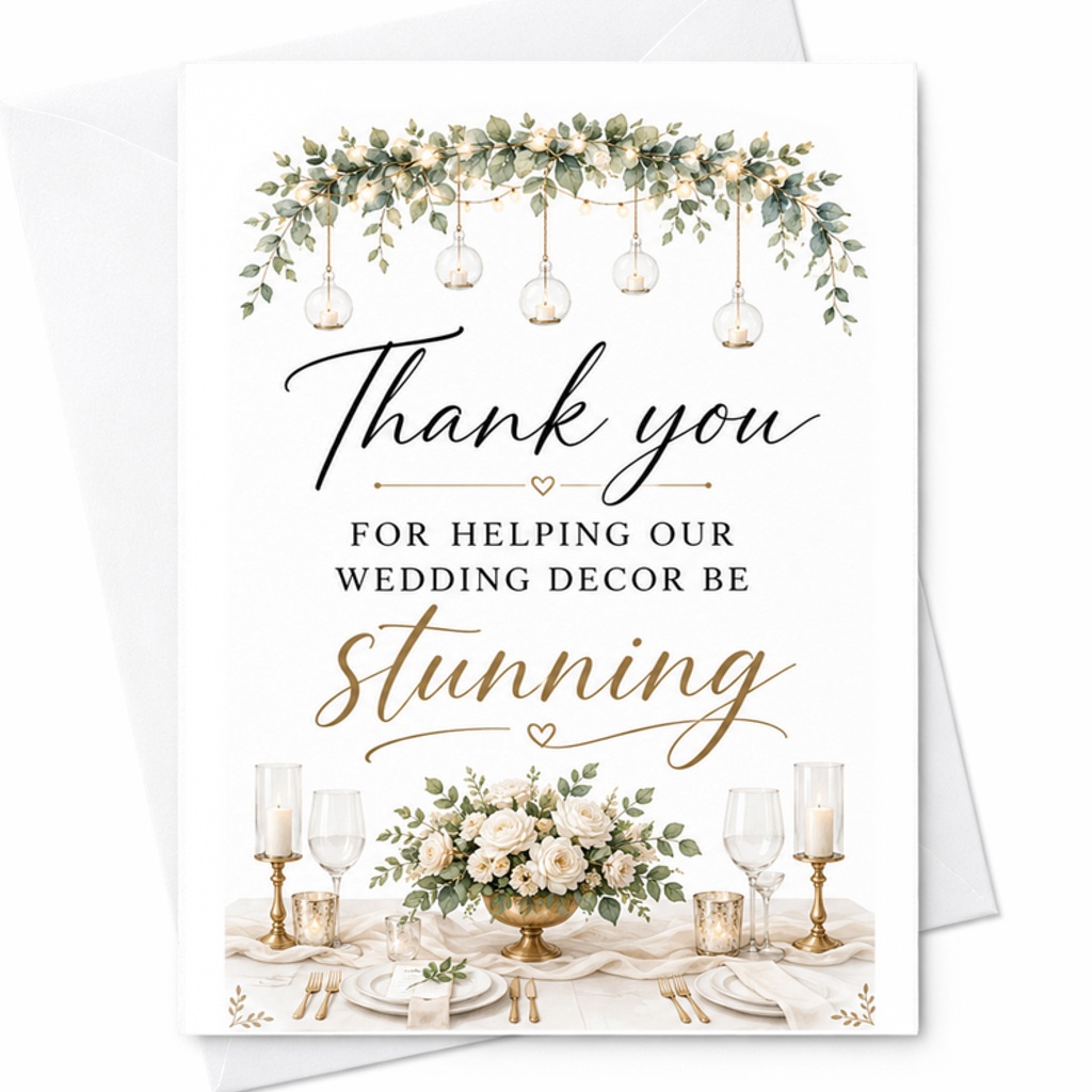 Thank You For Helping Our Wedding Decor Be Stunning Wedding Card Appreciation Note For Decor Team Elegant Floral C3043