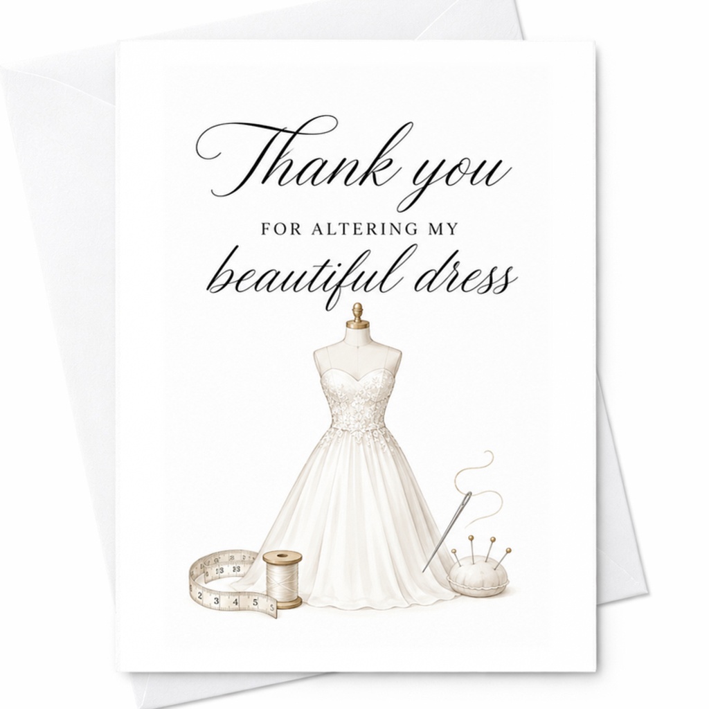 Thank You For Altering My Beautiful Dress Wedding Card Seamstress Tailor Appreciation Bridal Gown Alterations Gift C3044