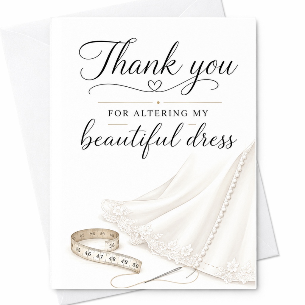 Thank You For Altering My Beautiful Dress Wedding Card Bridal Gown Seamstress Appreciation Card Tailor Thank You Card C3045