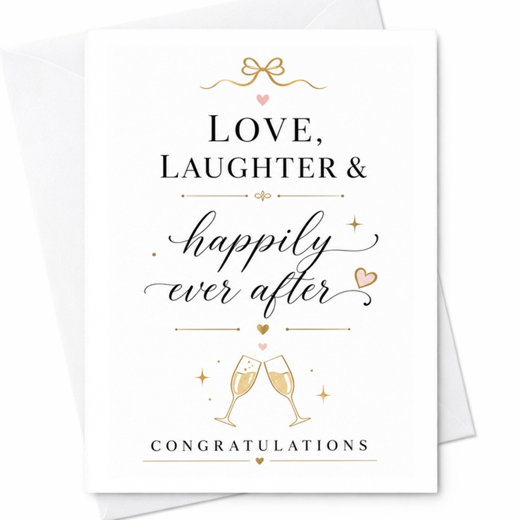 Love, Laughter & Happily Ever After Wedding Card Minimalist Congratulations Card For Newlyweds Cute Marriage Celebration C3047