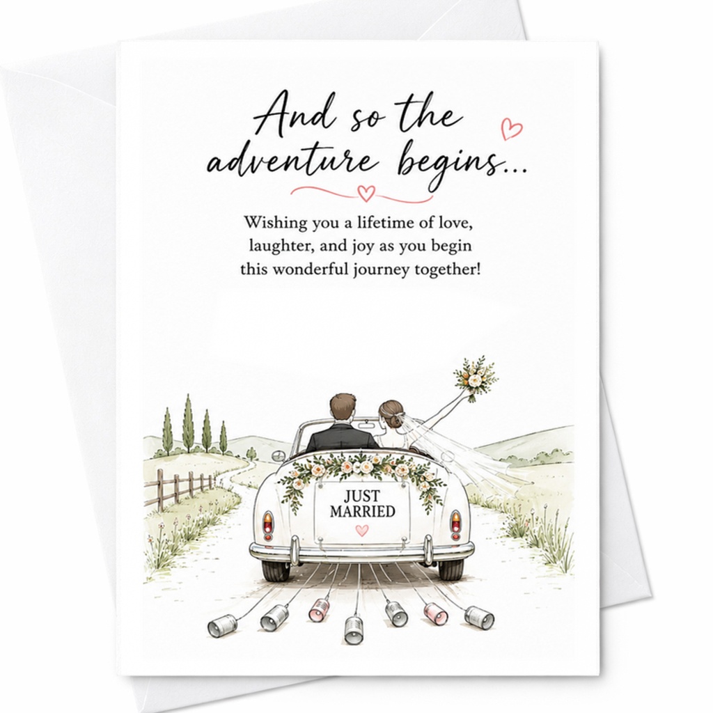 And So The Adventure Begins Wedding Card Just Married Couple Congratulations Journey Together Love Laughter Joy Greeting Card C3048