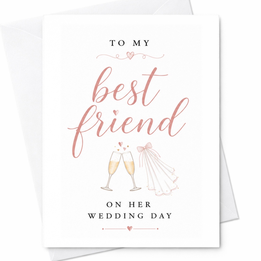 To My Best Friend On Her Wedding Day Card Cute Bridal Shower Card For Bride Champagne Glasses Sentimental Wedding Card C3051