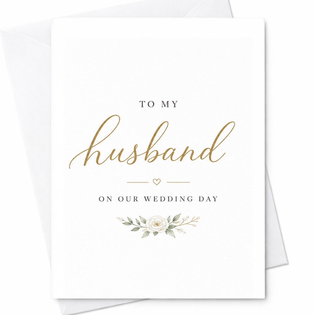 To My Husband On Our Wedding Day Romantic Wedding Card For Groom Elegant Floral Sentimental Marriage Keepsake Card C3060