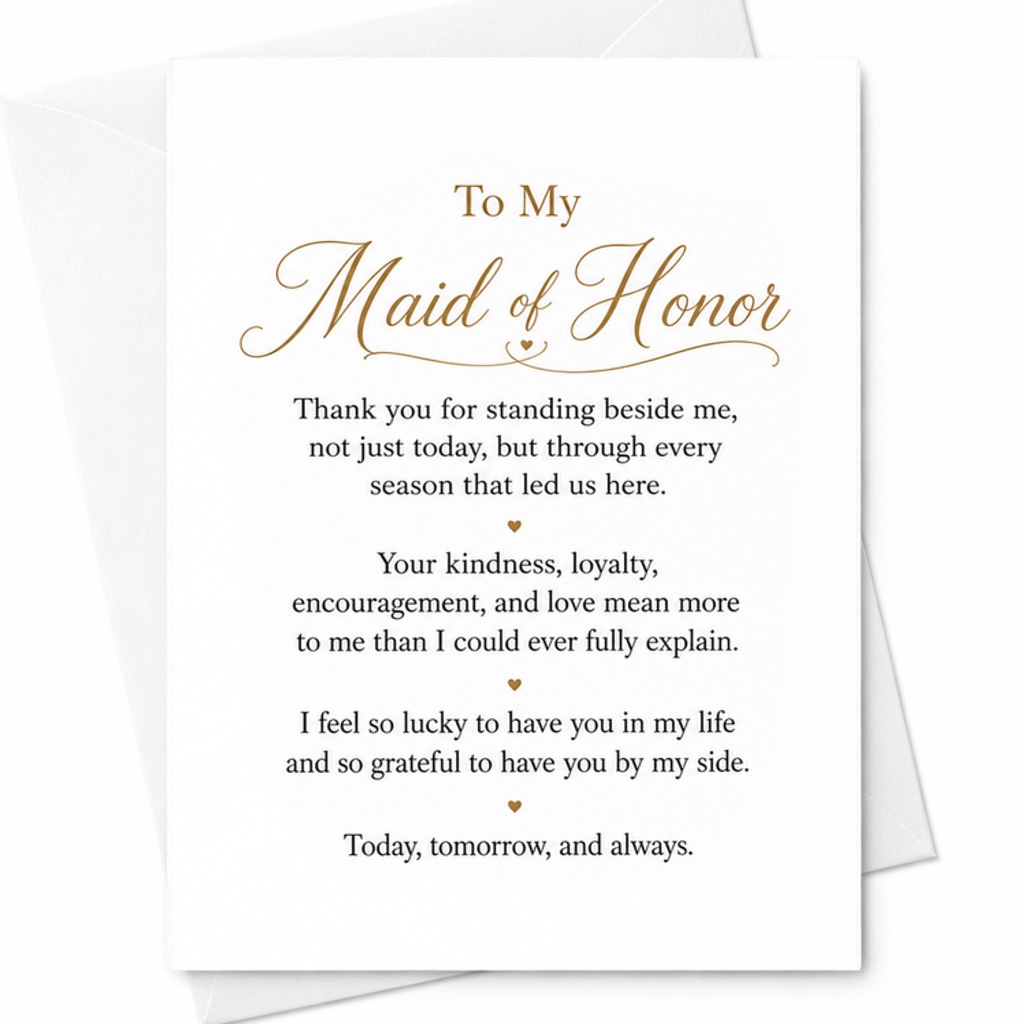 To My Maid Of Honor Wedding Card Thank You For Standing Beside Me Sentimental Bridal Party Appreciation Card For Best Friend C3064