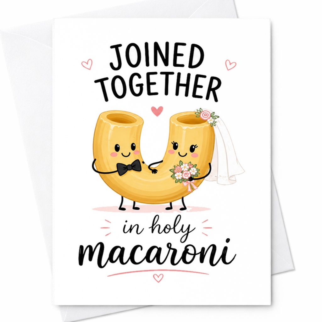 Joined Together In Holy Macaroni Funny Wedding Card Cute Marriage Congratulations Card For Newlyweds Bride Groom Pasta Theme C3070