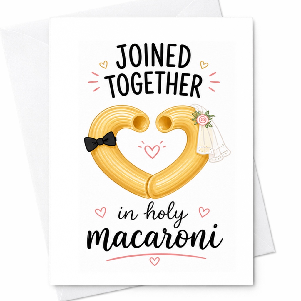 Joined Together In Holy Macaroni Funny Wedding Card Newlyweds Engagement Couple Cute Marriage Congratulations Card C3071
