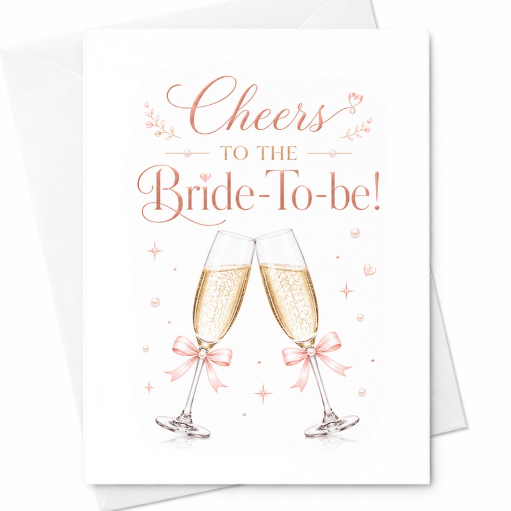 Cheers To The Bride-To-Be Wedding Card Engagement Celebration Bride Shower Cute Champagne Glasses Bridal Party Card C3039