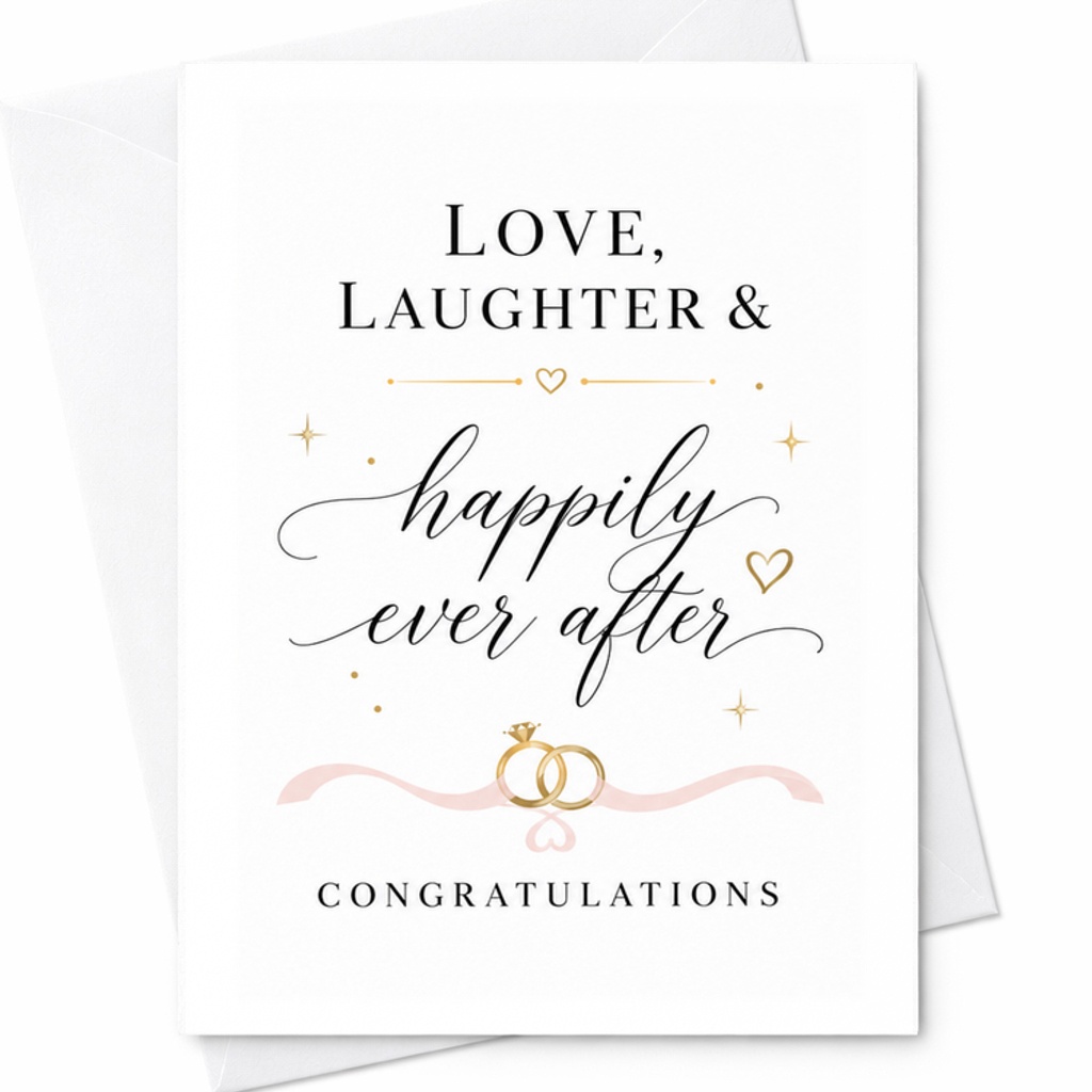 Love, Laughter & Happily Ever After Wedding Card Congratulations Newlyweds Romantic Marriage Greeting Card For Couple C3046