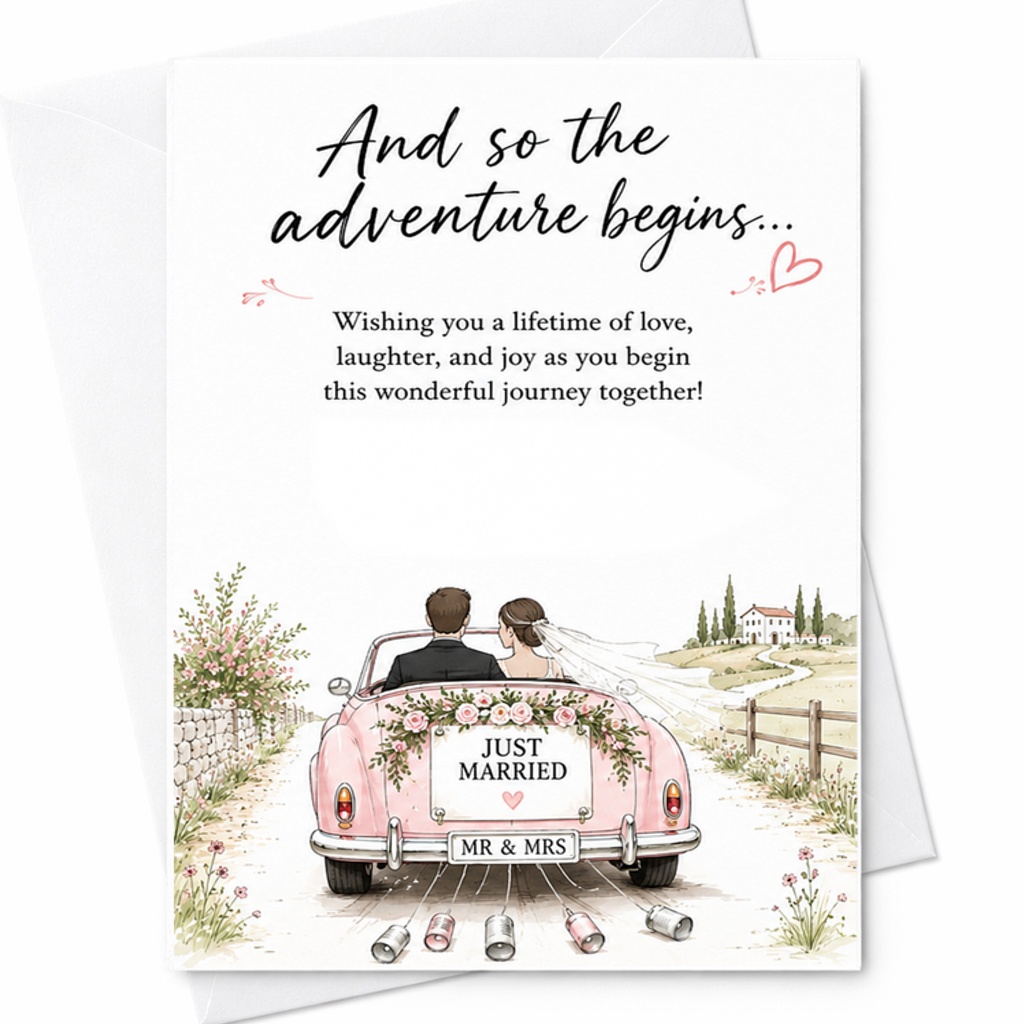 And So The Adventure Begins Wedding Card Just Married Couple Romantic Greeting Card Newlyweds Love Journey Together C3049