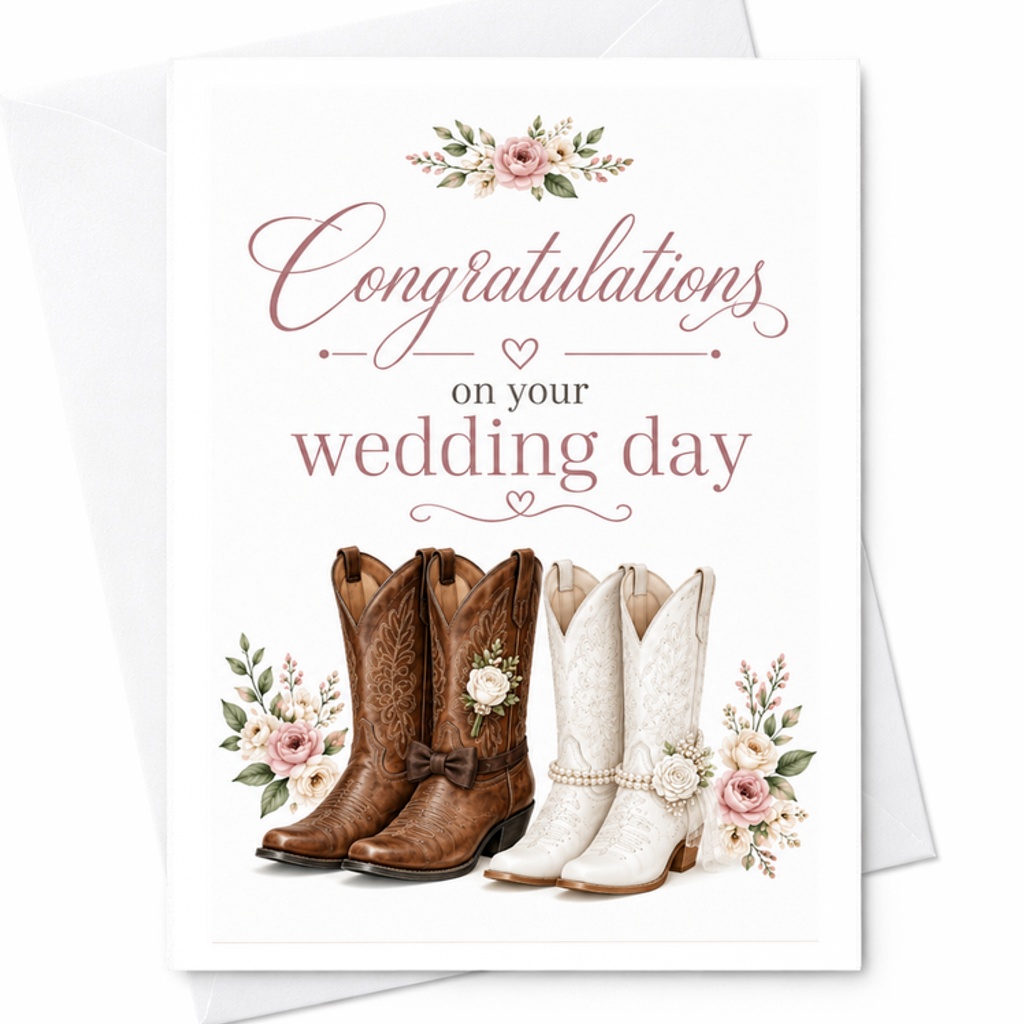 Congratulations On Your Wedding Day Card Cute Cowboy Boots Wedding Card For Couple Romantic Floral Theme C3056