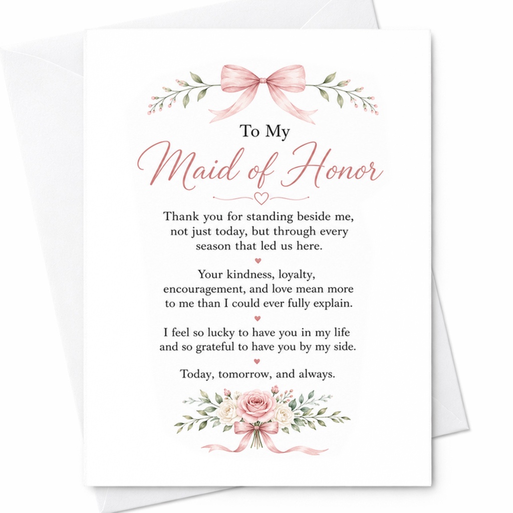 To My Maid Of Honor Wedding Card Thank You For Standing Beside Me Sentimental Bridal Party Appreciation Card For Best Friend C3065