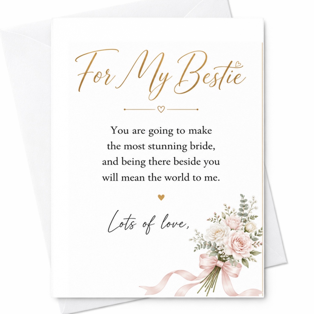 For My Bestie Stunning Bride Wedding Card Best Friend Bridal Shower Card Sentimental Bridesmaid Proposal Card Floral C3072
