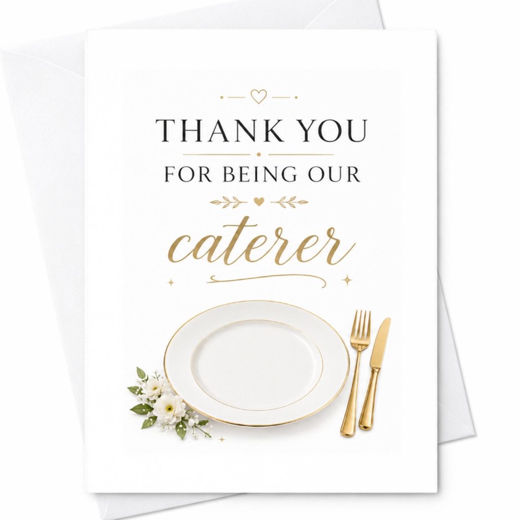 Thank You For Being Our Caterer Wedding Appreciation Card Elegant Gratitude Note For Caterers Personalized Calligraphy C3085