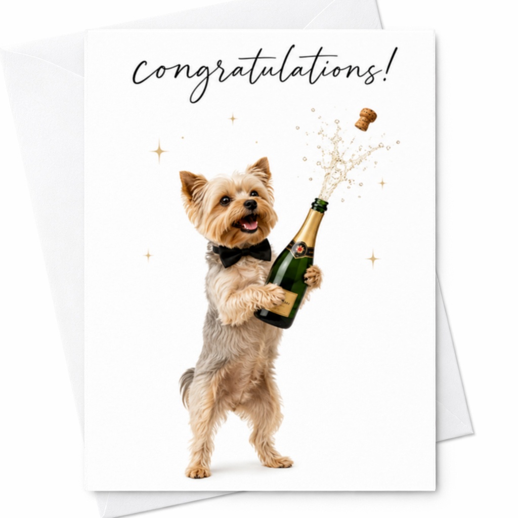 Congratulations Wedding Card Cute Dog Champagne Newlyweds Bride Groom Engagement Celebration Funny Marriage Card C3077