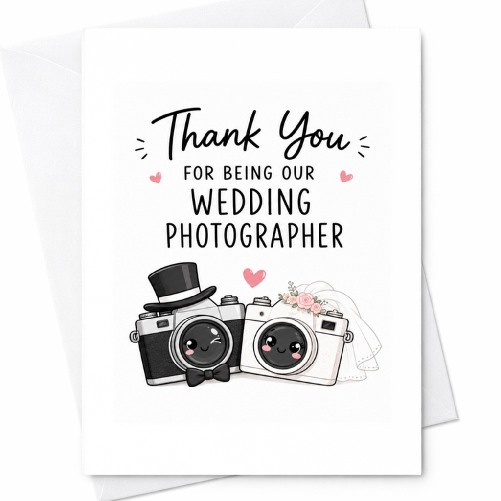 Thank You For Being Our Wedding Photographer Card Elegant Appreciation Greeting Bridal Party Vendor Vintage Camera C3078
