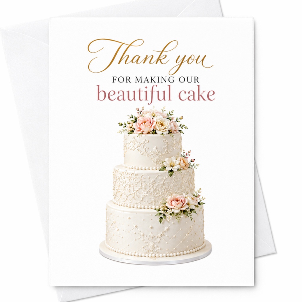 Thank You For Making Our Beautiful Cake Wedding Thank You Card Elegant For Bakeries Wedding Stationery Appreciation C3090