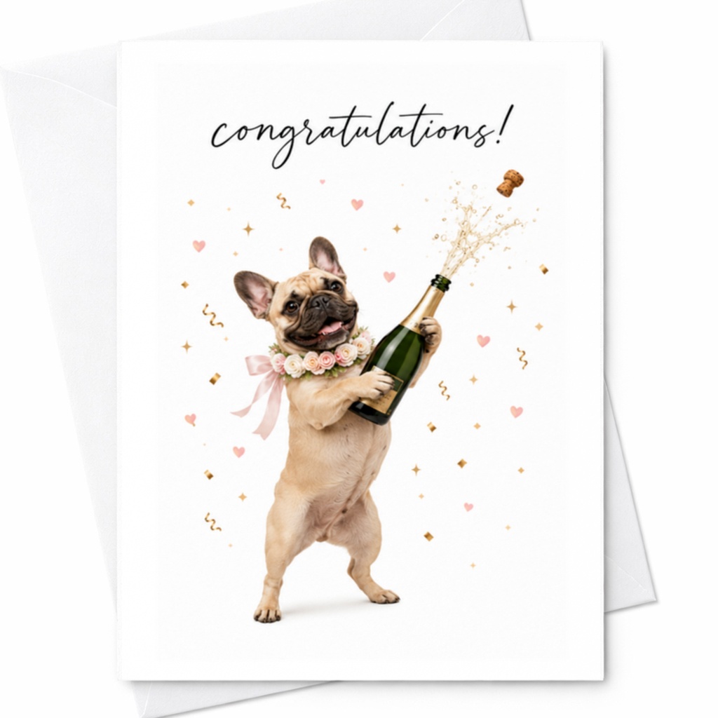 Congratulations! Wedding Card Funny Newlyweds Celebration Champagne Dog Engagement Card Bride Groom Cute Marriage C3077