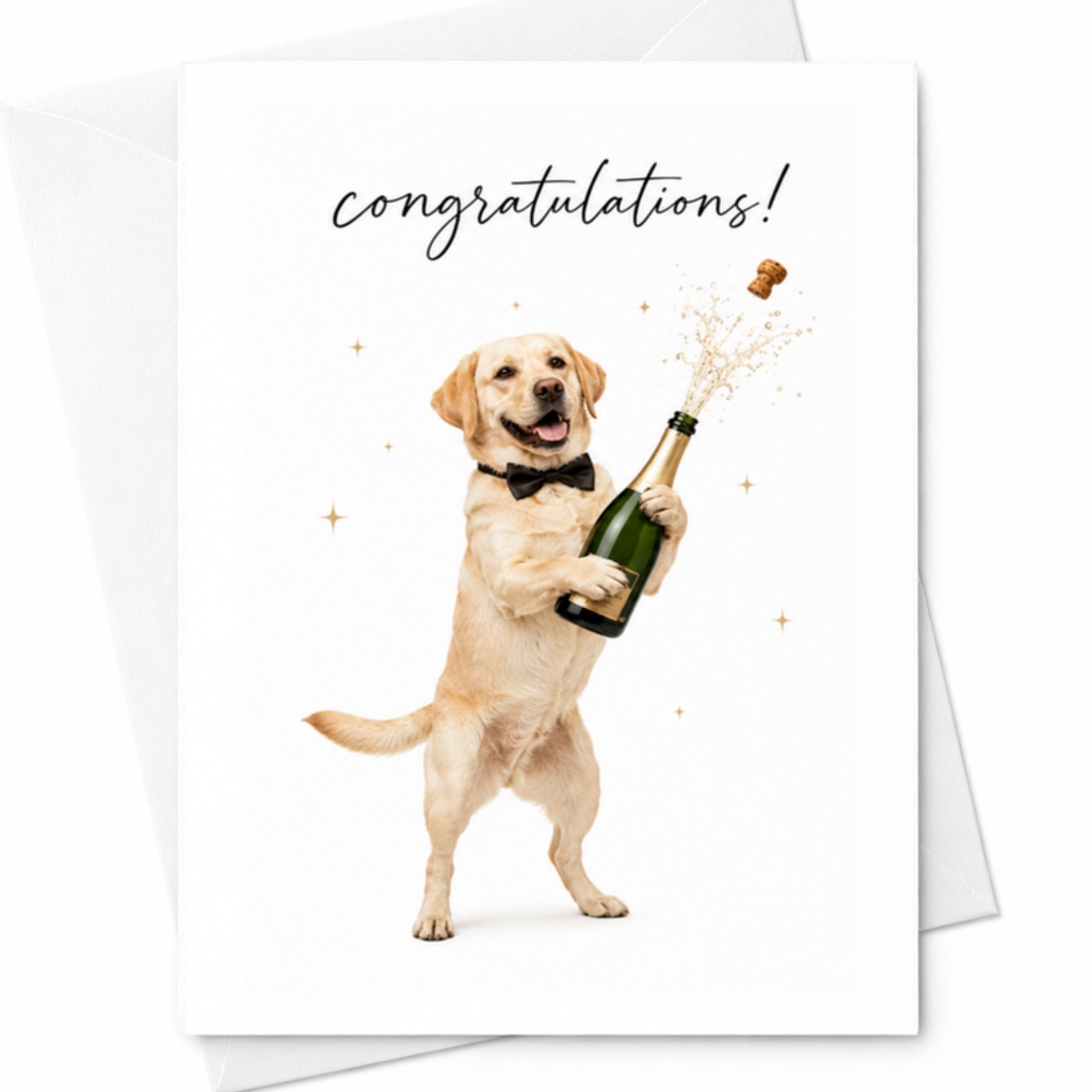 Congratulations Wedding Card Funny Newlyweds Champagne Dog Celebration Engagement Card Bride Groom Cute Marriage Card C3077