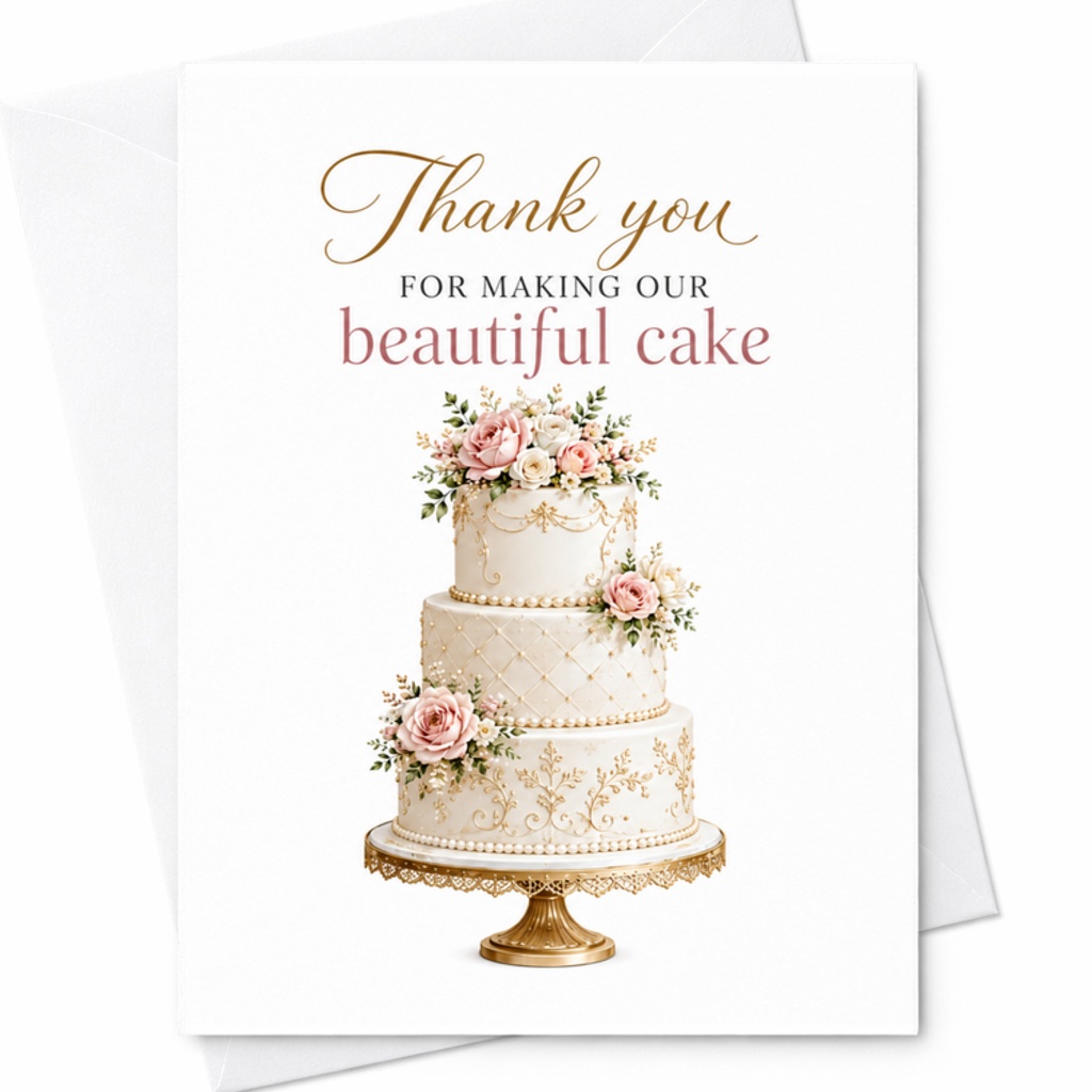 Thank You For Making Our Beautiful Cake Wedding Thank You Card Elegant Bakery Appreciation Stationery For Cake Designers C3091