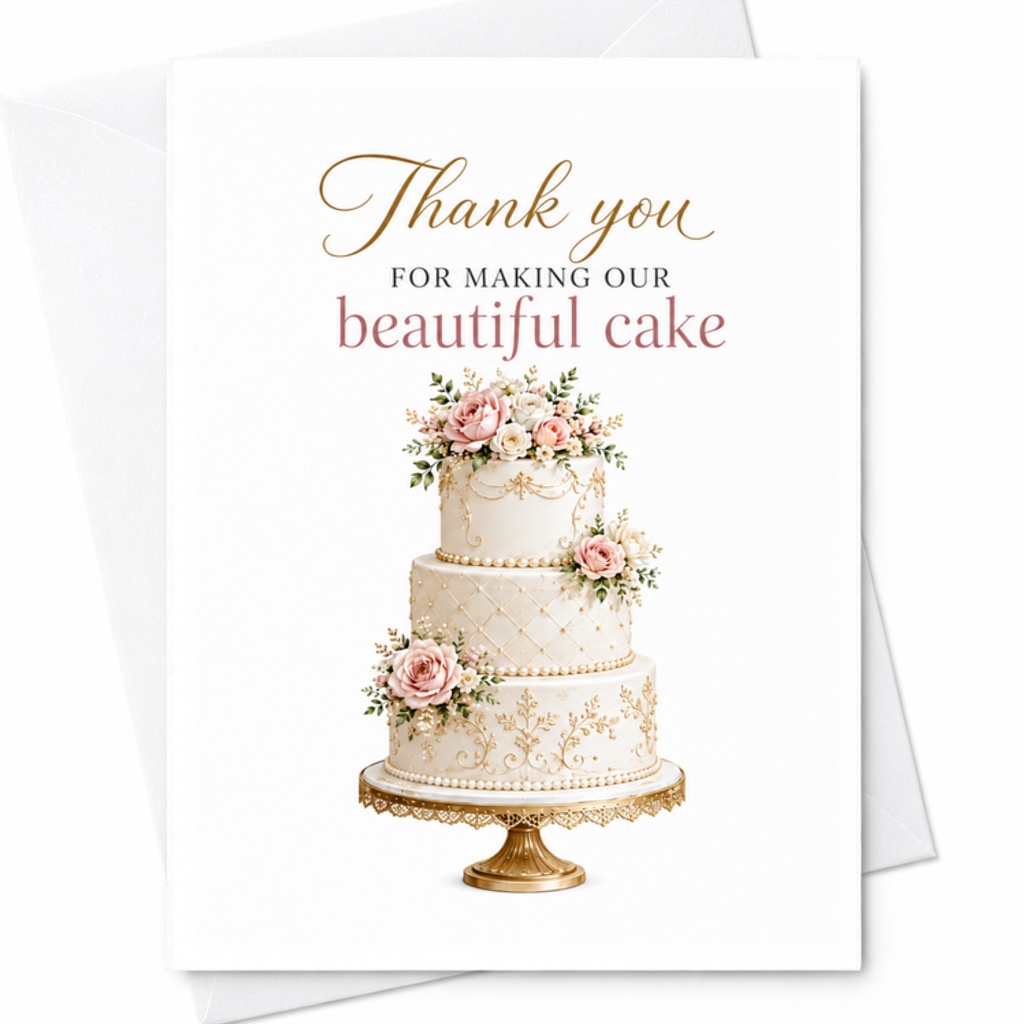 Thank You For Making Our Beautiful Cake Wedding Card Appreciation Note For Baker Elegant Floral Wedding Thank You Card C3076