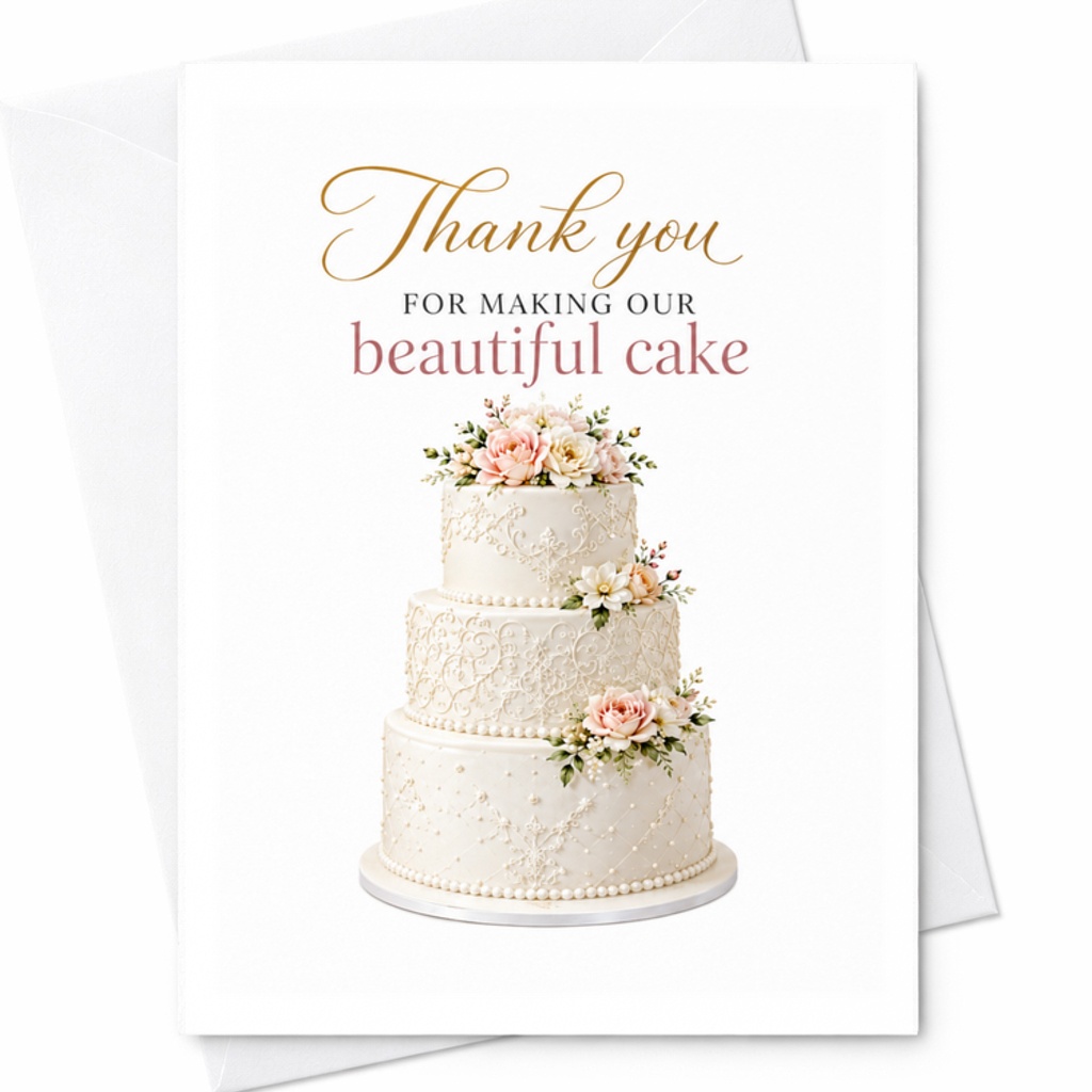 Thank You For Making Our Beautiful Cake Wedding Card Appreciation Card For Baker Custom Cake Designer Elegant Floral C3077