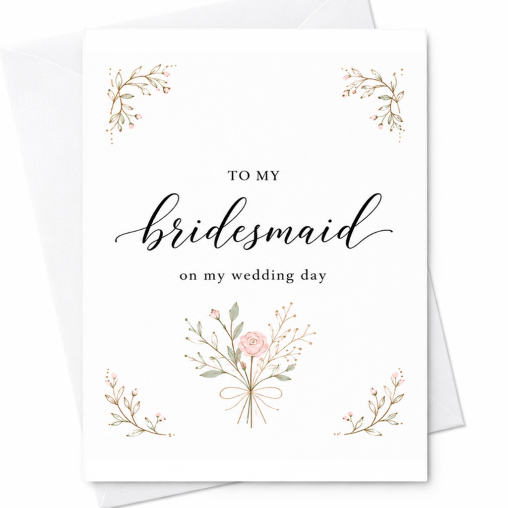 To My Bridesmaid On My Wedding Day Card Wedding Thank You Card For Bridesmaid Floral Elegant Wedding Party Card C3079