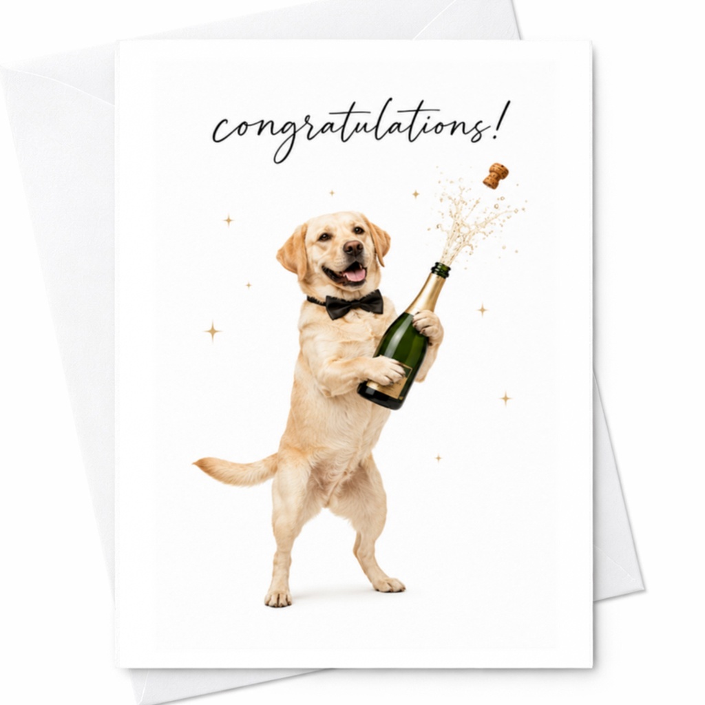 Congratulations! Cute Dog Celebration Card Funny Champagne Popping Greeting Card For Graduation Wedding Engagement Party C3085
