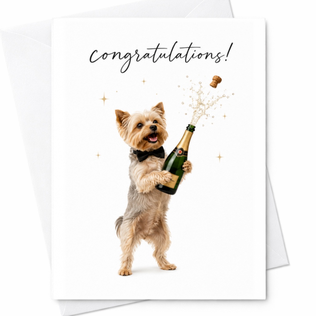 Congratulations! Cute Dog Champagne Celebration Card Funny Congrats Card For Graduation Wedding Engagement New Job Celebration C3081