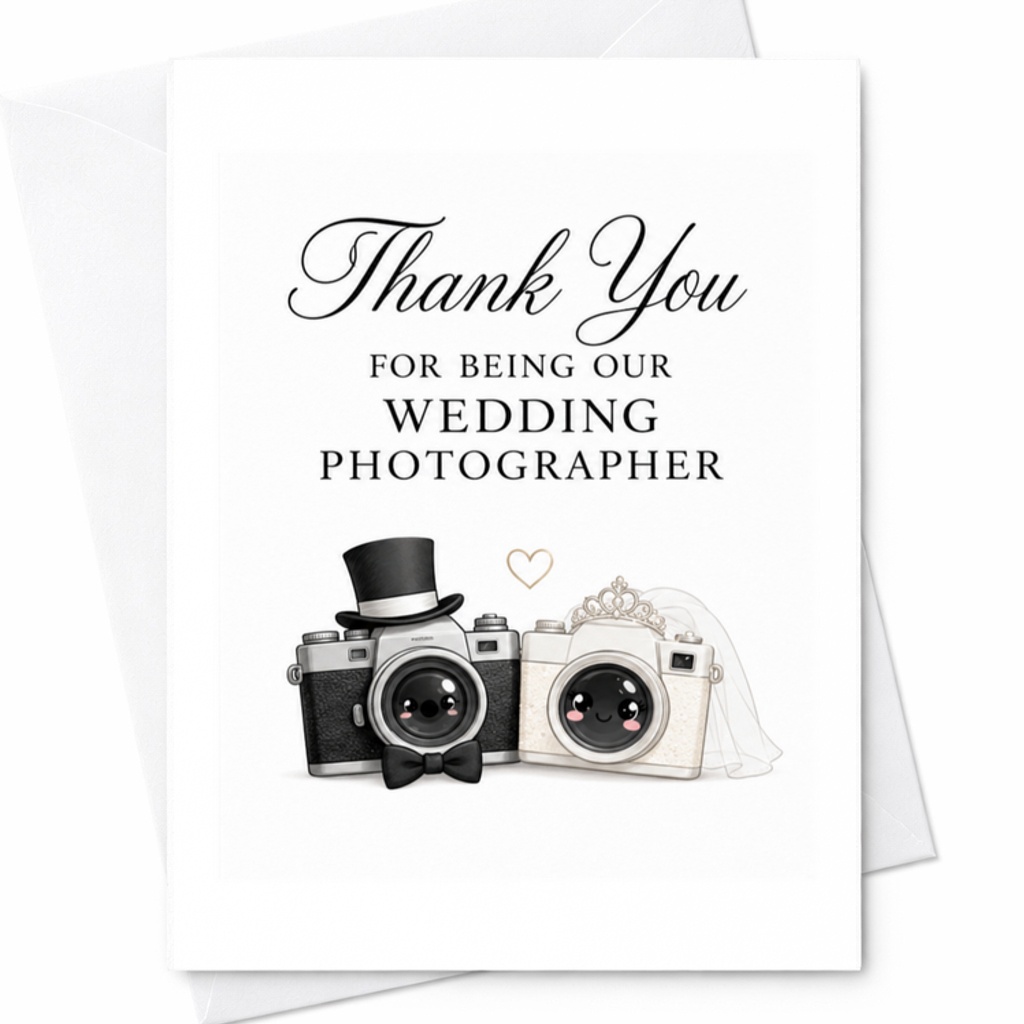 Thank You For Being Our Wedding Photographer Card Wedding Reception Appreciation Card Cute Camera For Photographer C3083