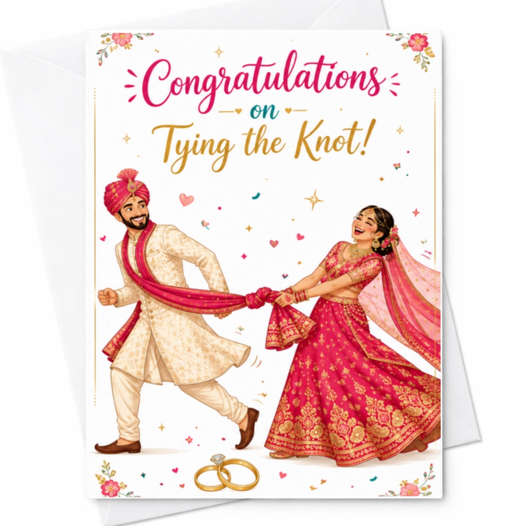 Congratulations On Tying The Knot Wedding Card Cute Marriage Celebration Card For Newlyweds Bride Groom Romantic C3096