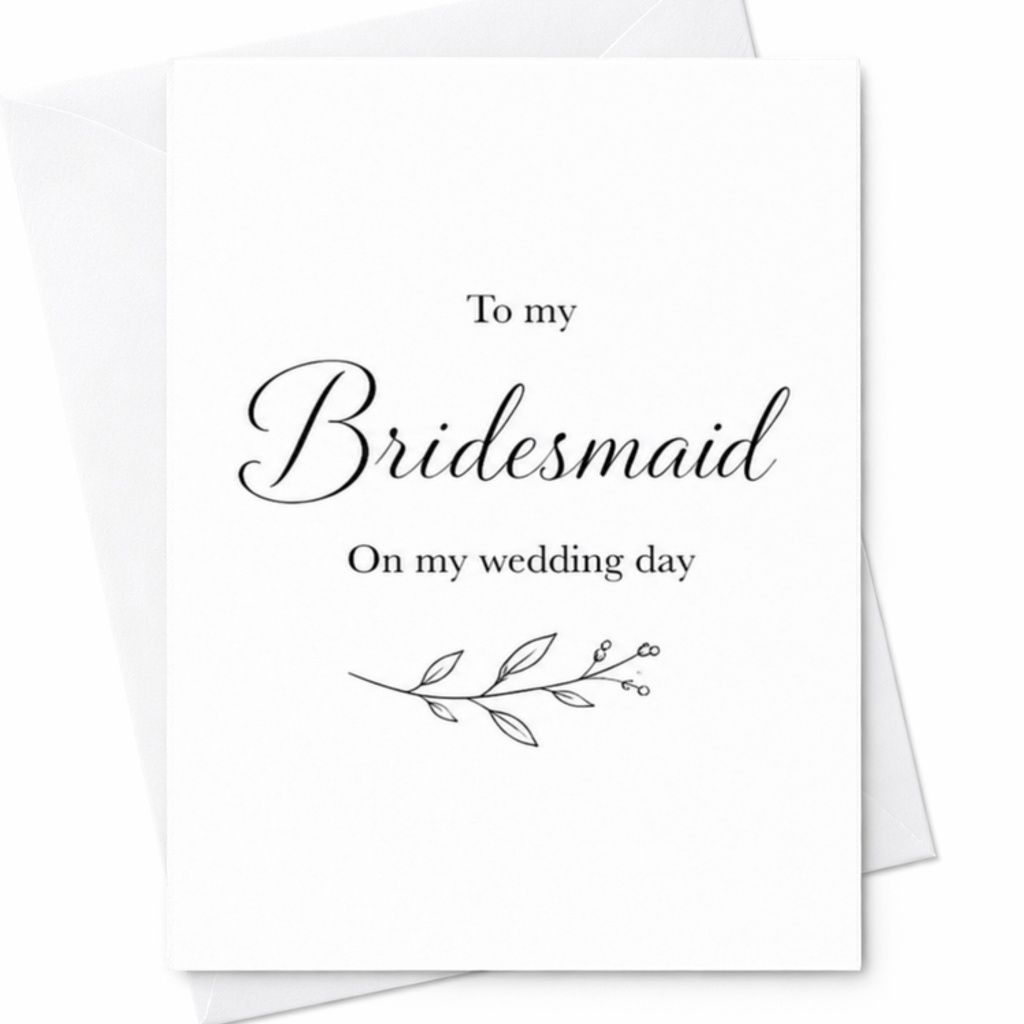 To My Bridesmaid On My Wedding Day Card Minimalist Wedding Card For Bridesmaid Thank You Elegant Floral C3103