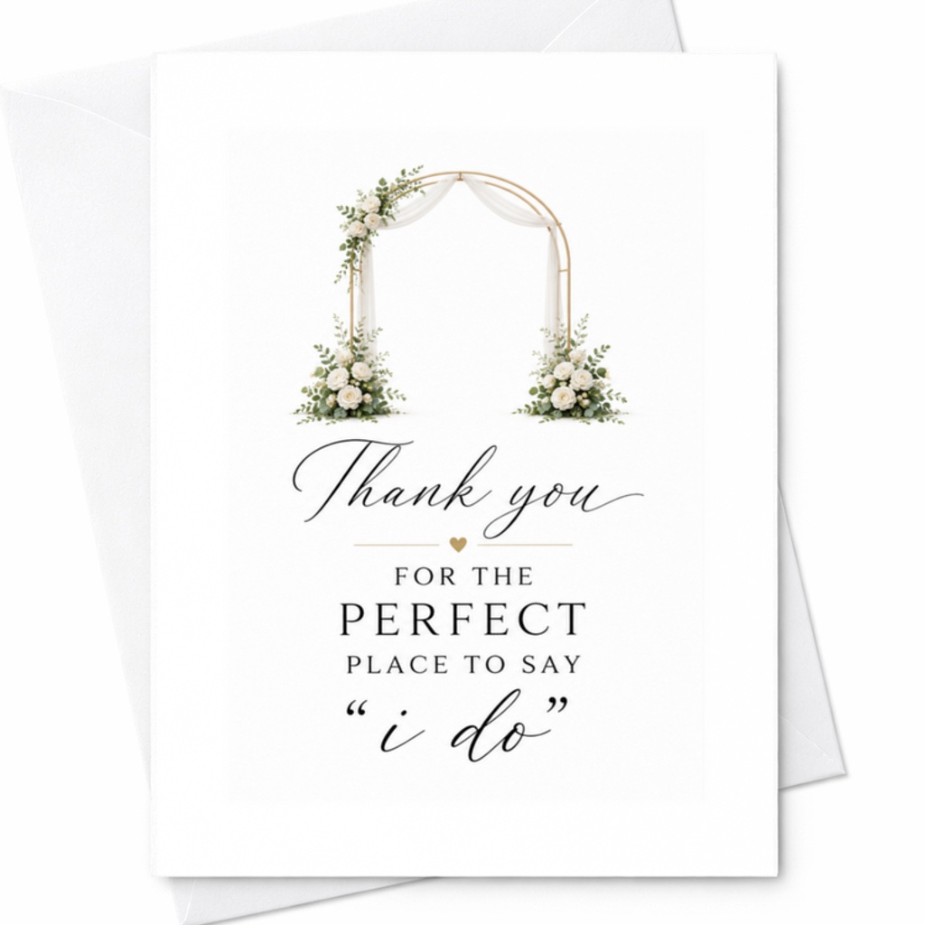 Thank You For The Perfect Place To Say I Do Wedding Card Ceremony Venue Appreciation Note Bride Groom Elegant Wedding Stationery C3104