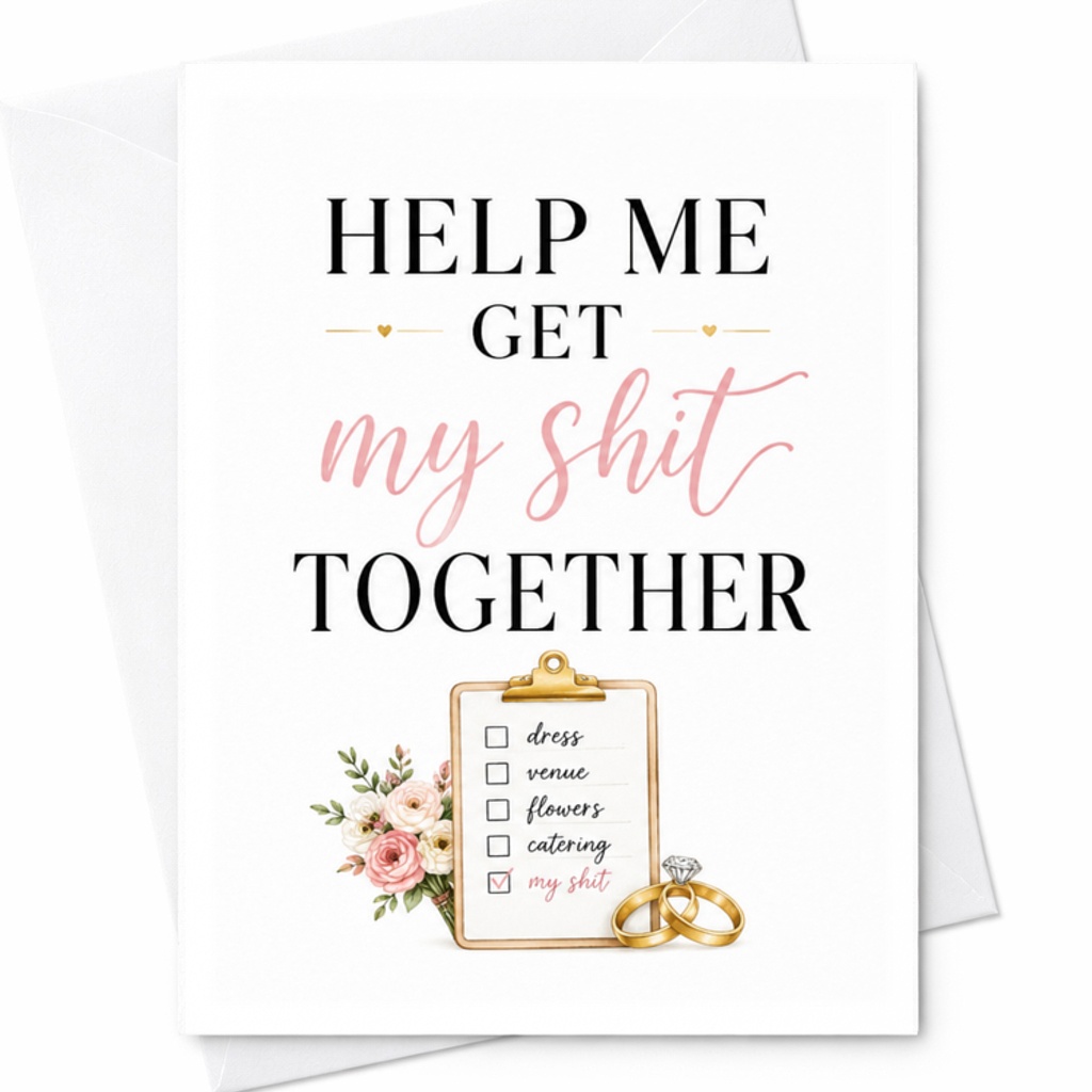 Help Me Get My Shit Together Funny Wedding Card Bride To Be Engagement Bridal Party Planning Cute Checklist Card C3117