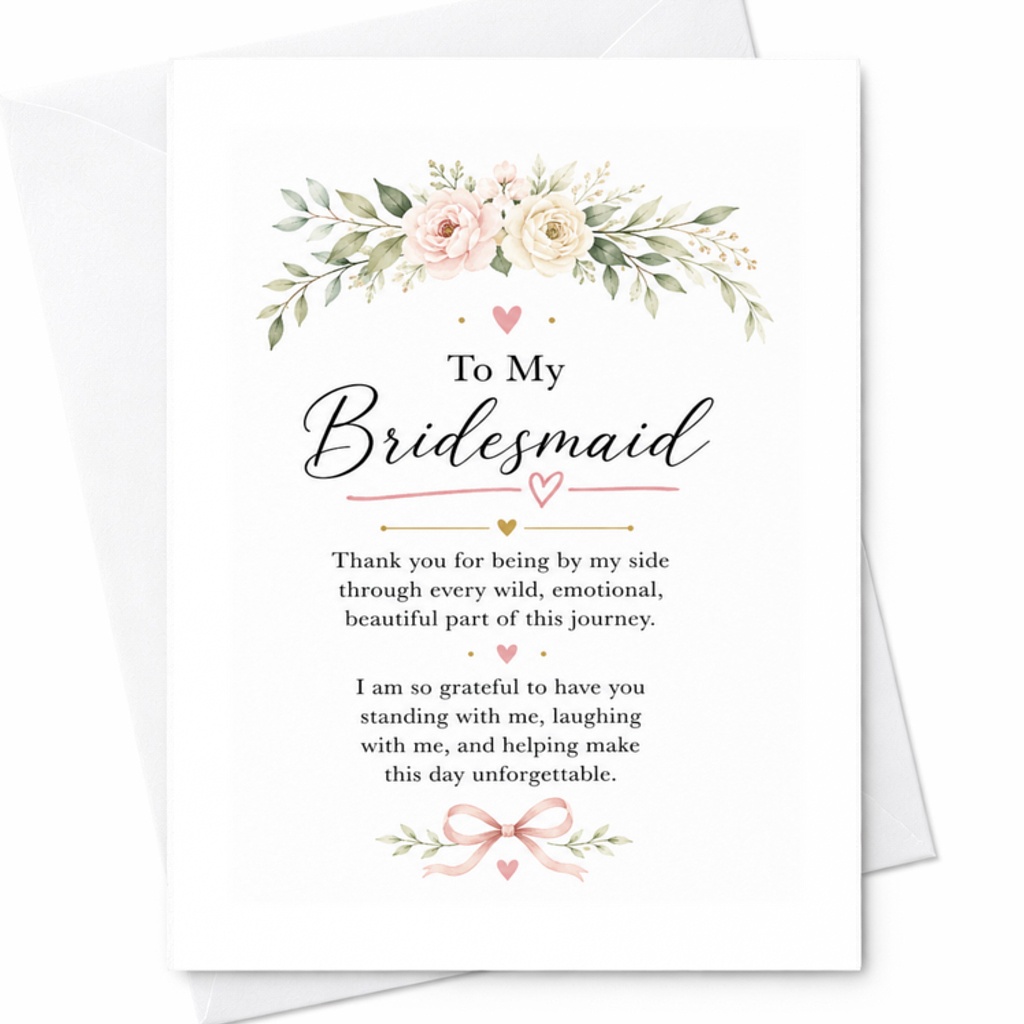 To My Bridesmaid Thank You Card Floral Wedding Appreciation Card For Bride Best Friend Emotional Gratitude Keepsake C3122