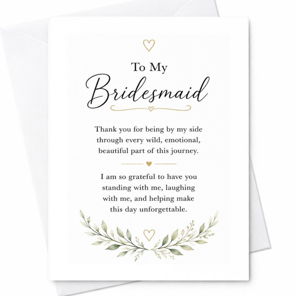To My Bridesmaid Thank You Card Floral Wedding Appreciation Card For Bride Best Friend Emotional Gratitude Keepsake C3123