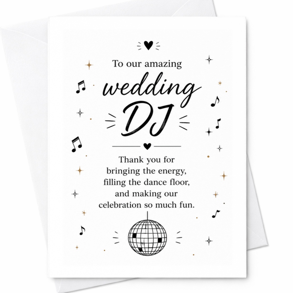 To Our Amazing Wedding Dj Thank You Card Music Lovers Appreciation Card For Dj From Bride And Groom Wedding Reception C3124
