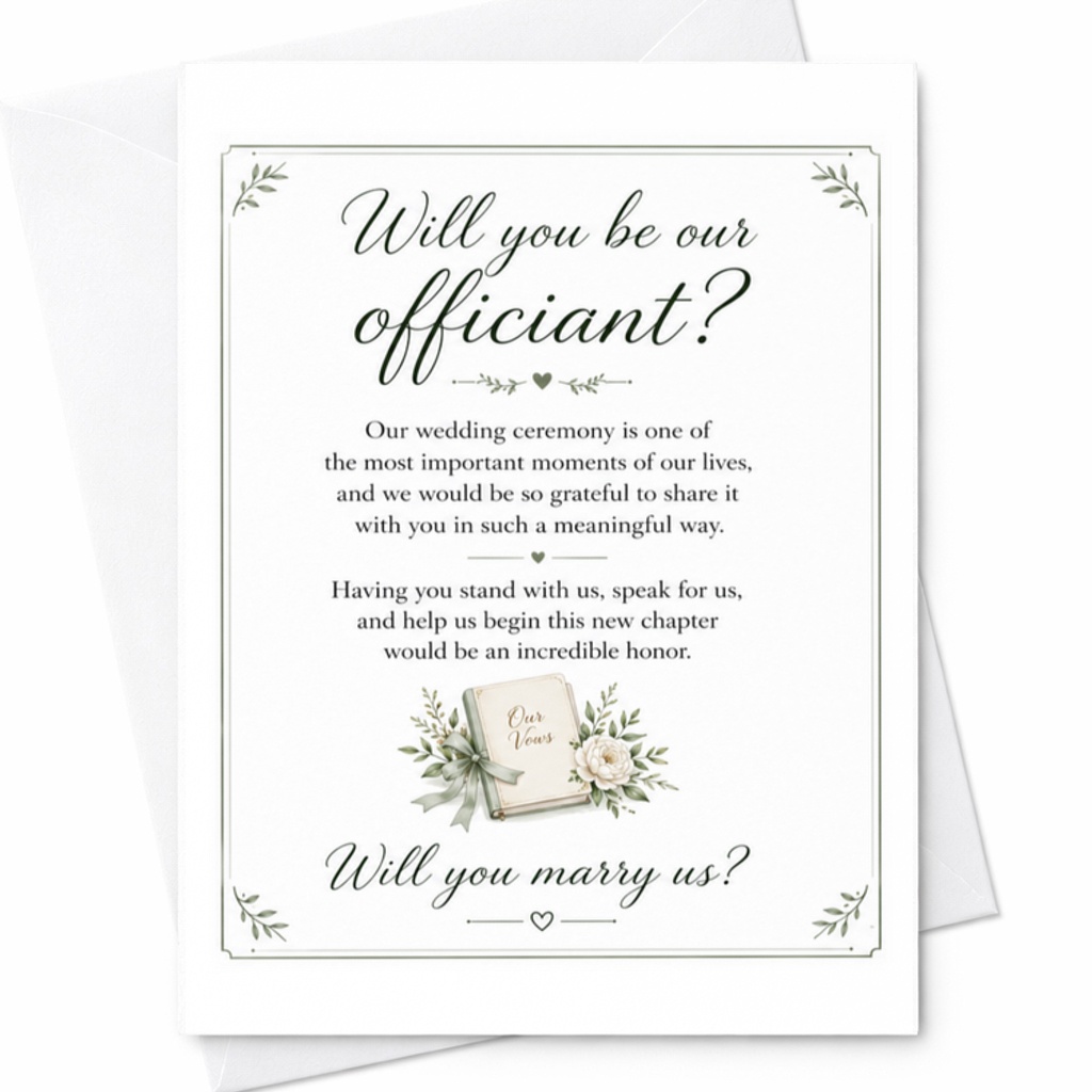 Will You Be Our Officiant? Wedding Ceremony Proposal Card For Officiant Invitation With Envelope Elegant Wedding Card C3114