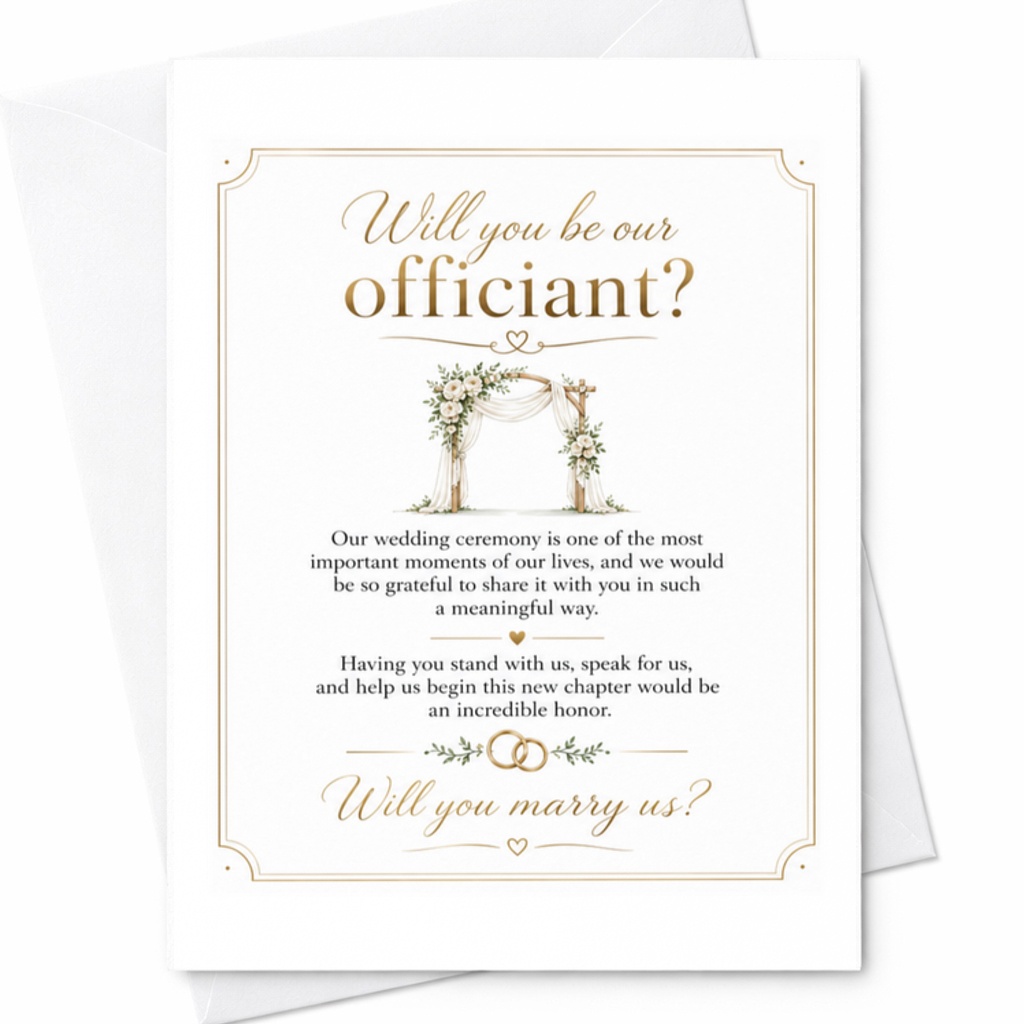 Will You Be Our Officiant? Wedding Proposal Card Elegant Ceremony Invitation For Officiant With Envelope Special Wedding Card C3115