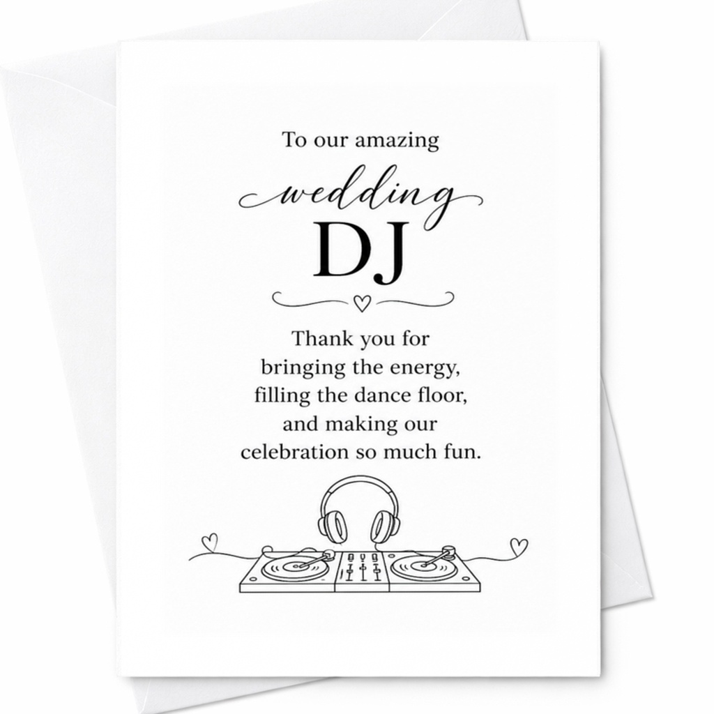To Our Amazing Wedding Dj Thank You Card Music Lovers Appreciation Card For Dj From Bride And Groom Fun Reception Keepsake C3125
