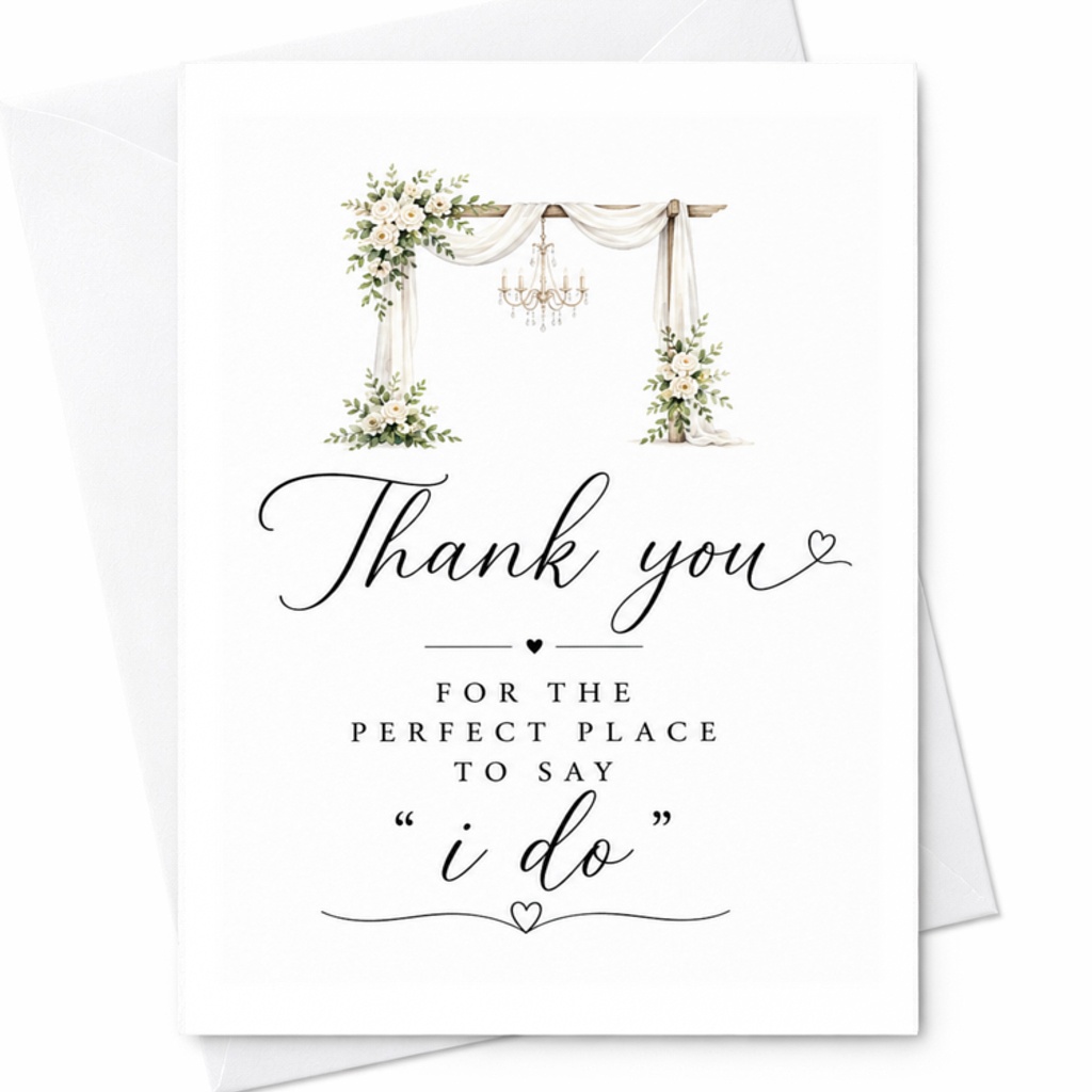 Thank You For The Perfect Place To Say I Do Wedding Card Elegant Ceremony Venue Appreciation Card For Bride And Groom C3128