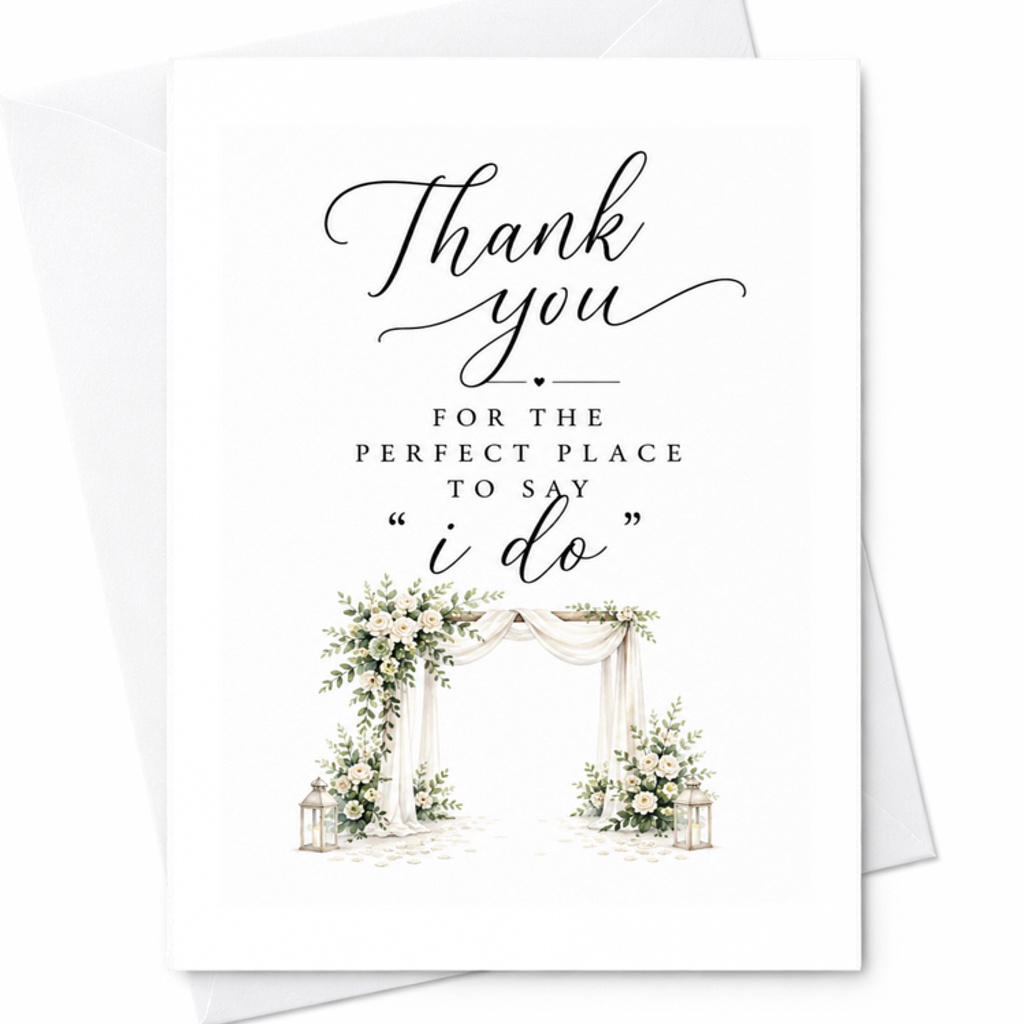 Thank You For The Perfect Place To Say I Do Wedding Card Set Of 2 Couples Bride Groom Special Day Ceremony Elegant C3129