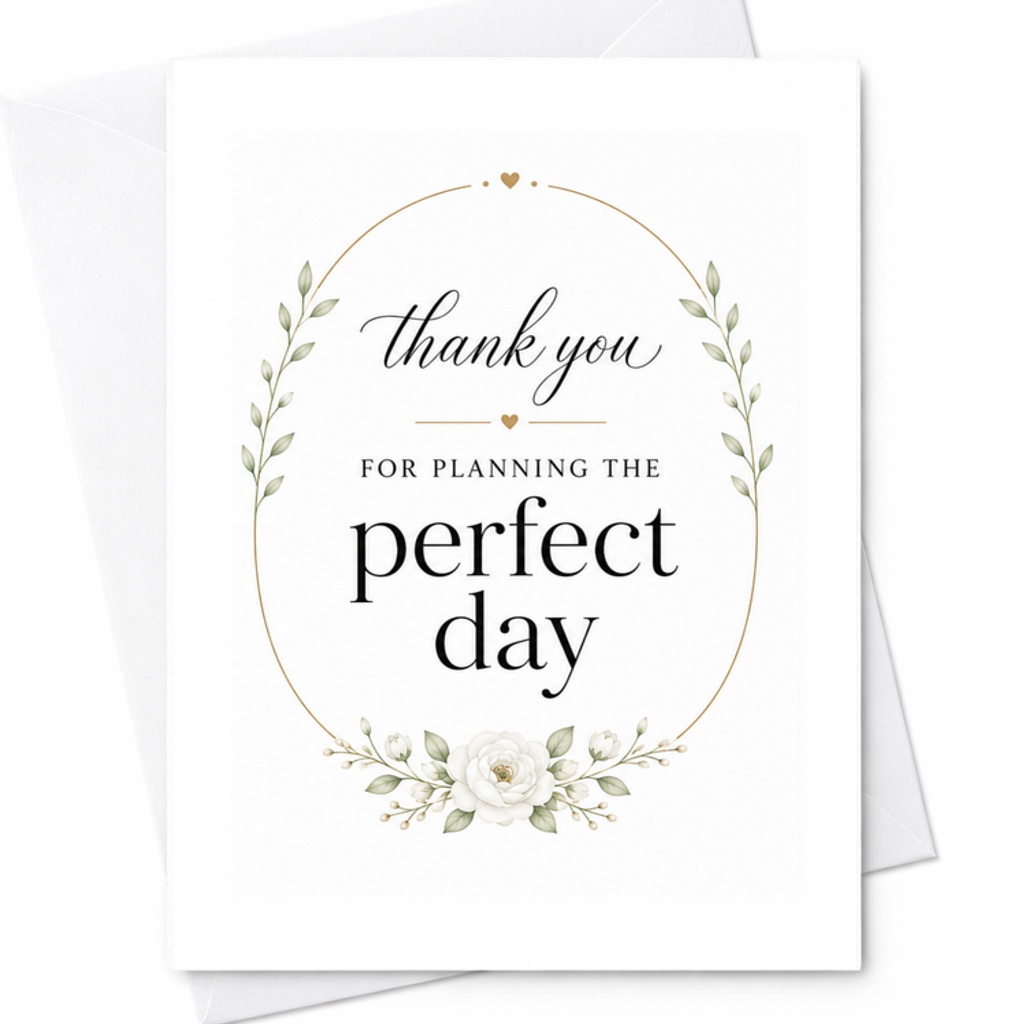 Thank You For Planning The Perfect Day Wedding Thank You Card Elegant Gratitude Card For Wedding Vendors Organizers Brides C3138